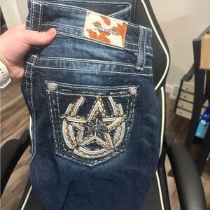 Miss Me Blue Boot Cut Jeans with Star Embellishments